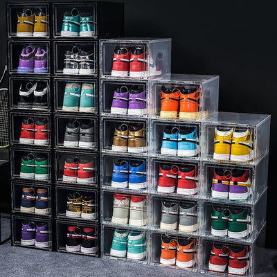 STACK'EM Stackable Shoe Crate Boxes Magnetic Side Drop | Clear Black - Sneakyear - Crate