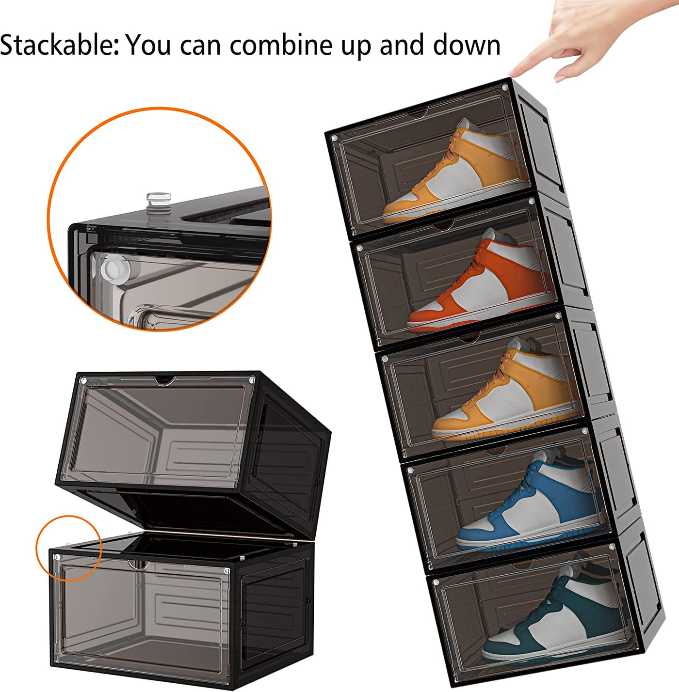 STACK'EM Stackable Shoe Crate Boxes Magnetic Side Drop | Clear Black - Sneakyear - Crate