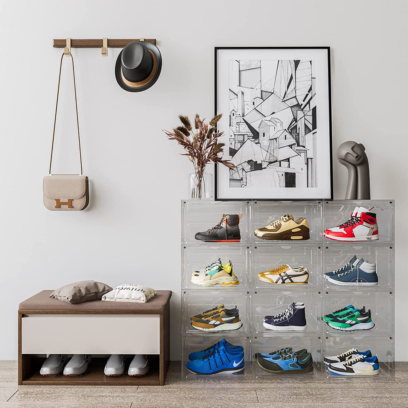 STACK'EM Stackable Shoe Crate Boxes Magnetic Side Drop | Clear White - Sneakyear - Crate